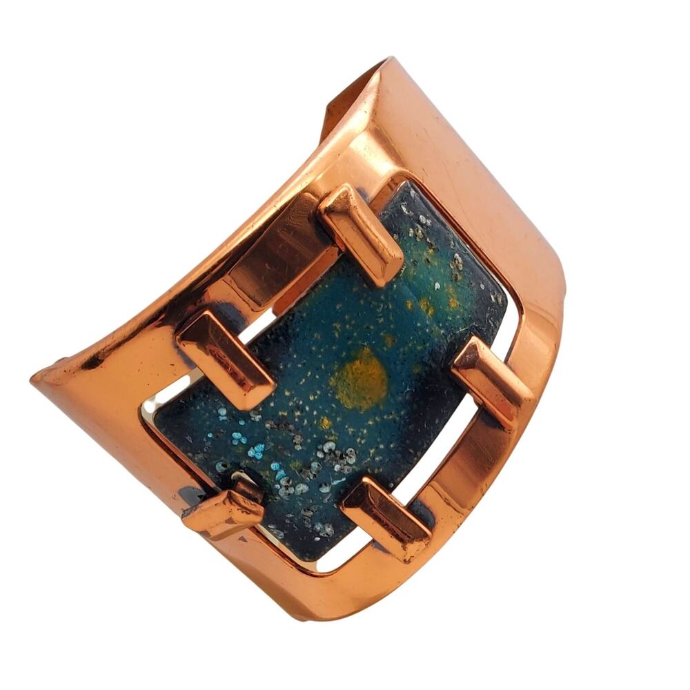 Matisse Renoir Cuff Copper & Teal Enamel Bangle Asymmetrical Bracelet Modern MCM